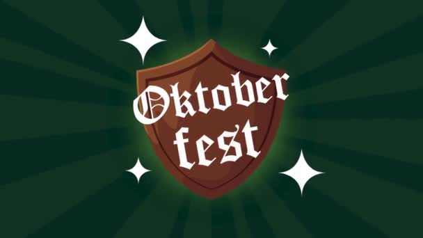 Oktoberfest feiring animasjon med bokstaver i skjold – stockvideo