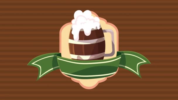 Oktoberfest celebration animation with beer barrel and food — Stock Video