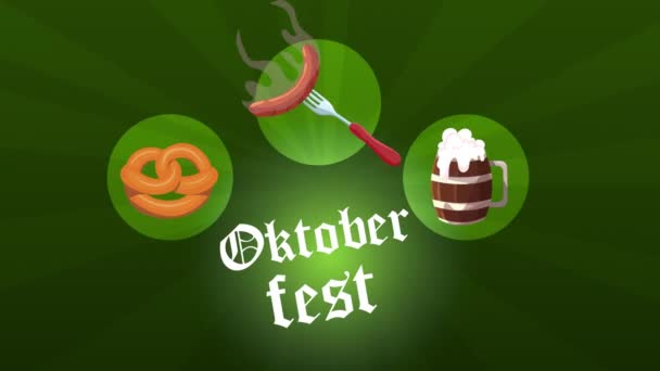 Oktoberfest fest animation med bokstäver och set ikoner — Stockvideo