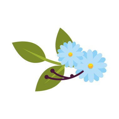 Yaprak vektör tasarımlı mavi çiçekler