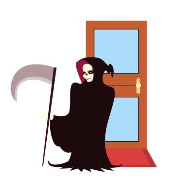 Kapı vektör tasarımının önündeki Cadılar Bayramı ölüm karikatürü