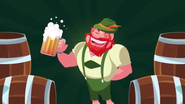 oktoberfest oslava animace s německým mužem pití piva a sudy