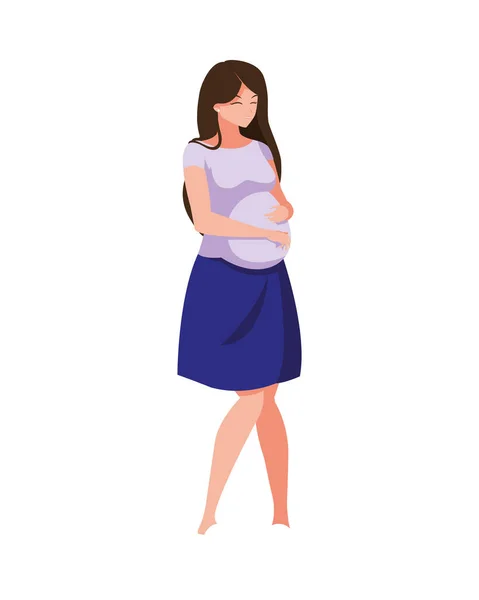 Pelo castaño embarazada mujer dibujos animados vector de diseño — Vector de stock