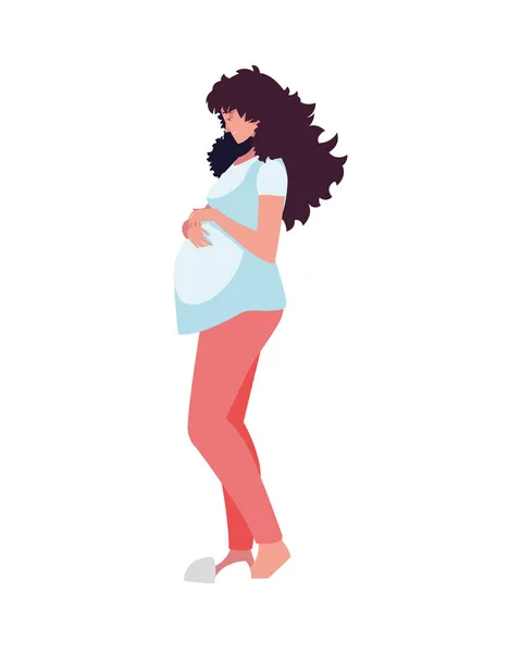 Pelo castaño embarazada mujer dibujos animados vector de diseño — Archivo Imágenes Vectoriales