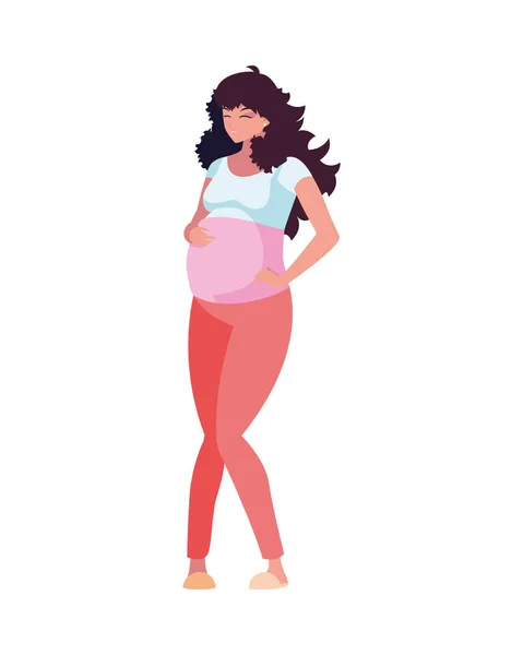 Καστανά μαλλιά έγκυος γυναίκα σχέδιο φορέα κινουμένων σχεδίων — Διανυσματικό Αρχείο