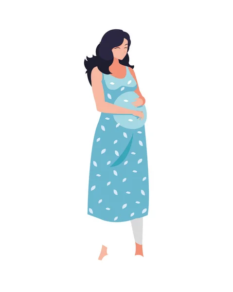 Cabelo preto mulher grávida desenho vetorial cartoon —  Vetores de Stock