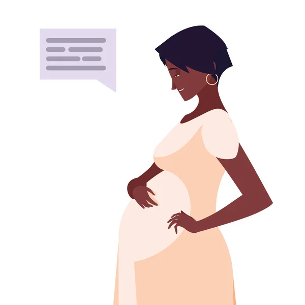 Черный беременная женщина мультфильм с коммуникацией пузырь векторный дизайн — стоковый вектор