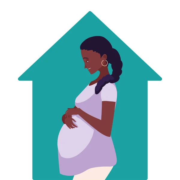 Черный беременная женщина мультфильм в доме векторный дизайн — стоковый вектор