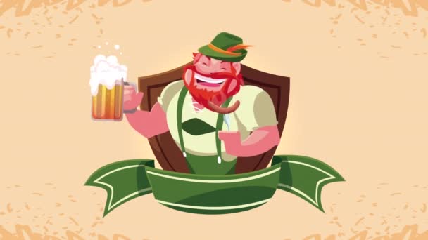 Animação celebração oktoberfest com homem alemão bebendo cerveja — Vídeo de Stock