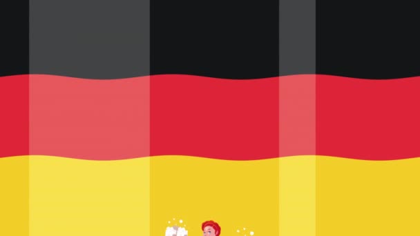 Oktoberfest célébration animation avec sexi fille allemande servant des bières et drapeau allemand — Video
