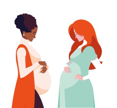 Kızıl saç ve siyah hamile kadın vektör tasarımı