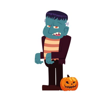 Cadılar Bayramı Frankenstein çizgi filmi ve balkabağı vektör tasarımı