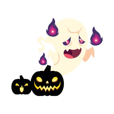 Balkabağı vektör tasarımlı Cadılar Bayramı hayalet karikatürü