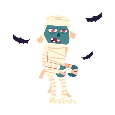 Yarasa vektör tasarımlı Cadılar Bayramı mumya çizgi filmi