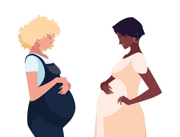 Sarışın ve siyah hamile kadınlar vektör tasarımı — Stok Vektör