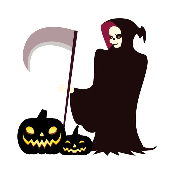 Dibujos animados de Halloween muerte con diseño de vectores pumkins — Vector de stock