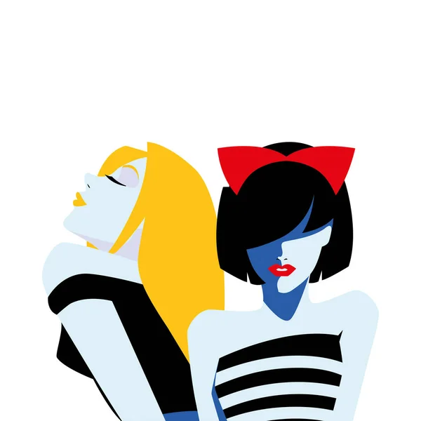 Sexy blond et les femmes de cheveux noirs dans la conception vectorielle de style comique — Image vectorielle