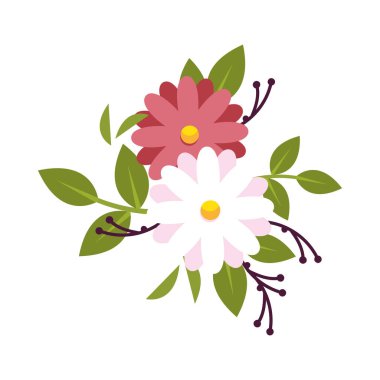 Yaprak vektör dizaynlı pembe ve beyaz çiçekler