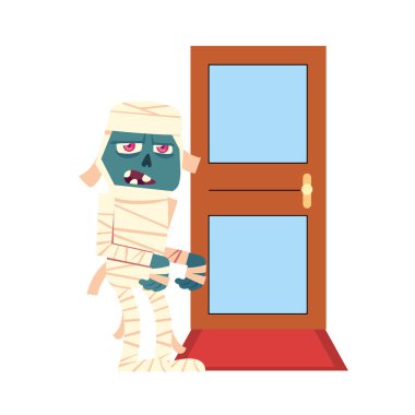 Cadılar Bayramı anne çizgi filmi kapı vektör tasarımının önünde.