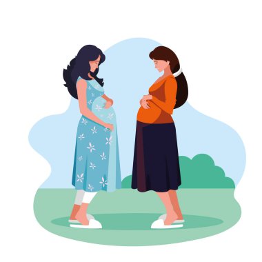 Hamile kadın çizgi filmleri park vektörü tasarımında