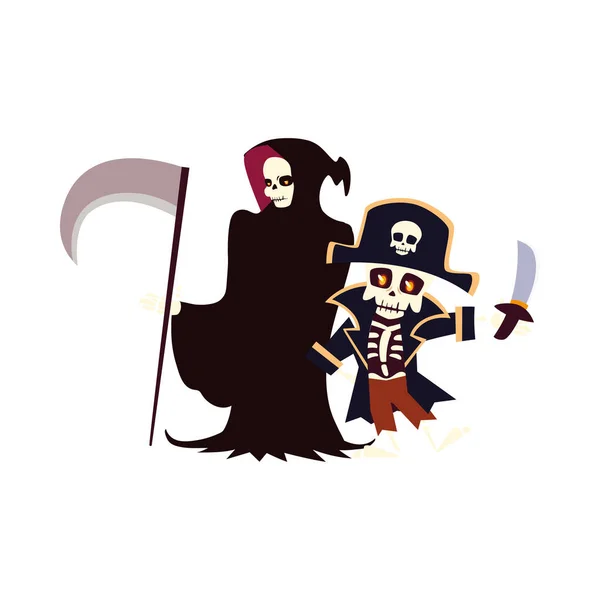 Halloween Tod und Piraten Cartoons Vektor-Design — Stockvektor