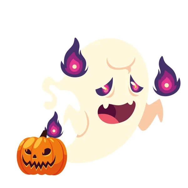 Halloween spook cartoon met pompoen vector ontwerp — Stockvector