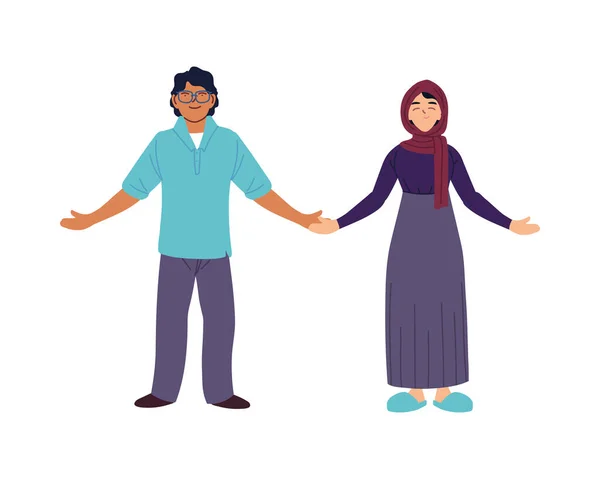 Man and muslim woman cartoons vector design — Stock Vector