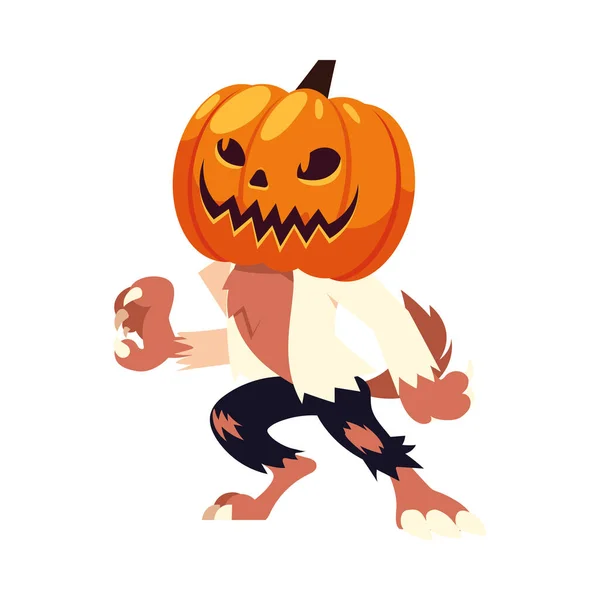 Halloween werewolf cartoon with pumpkin mask vector design — Stock Vector
