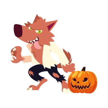 Cadılar Bayramı kurt adam çizgi filmi balkabağı vektör tasarımlı