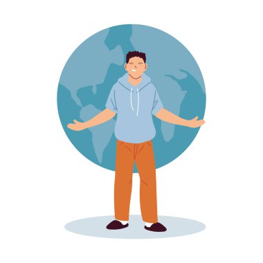 Man karikatürü dünya küresi vektör tasarımı