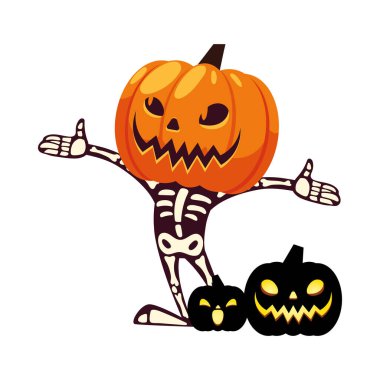 Kabak maskesi vektör tasarımlı Cadılar Bayramı kafatası karikatürü