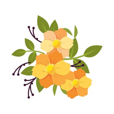 Yaprak vektör tasarımlı turuncu çiçekler