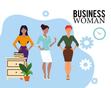 Mobilya ve bitki vektör tasarımı ile ilgili dosyaları olan iş kadınları çizgi filmleri