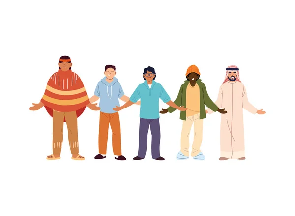 Usa indische zwart en Arabisch mannen cartoons vector ontwerp — Stockvector