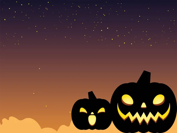 Zwei Halloween-Kürbisse Cartoons Silhouetten Vektor-Design — Stockvektor