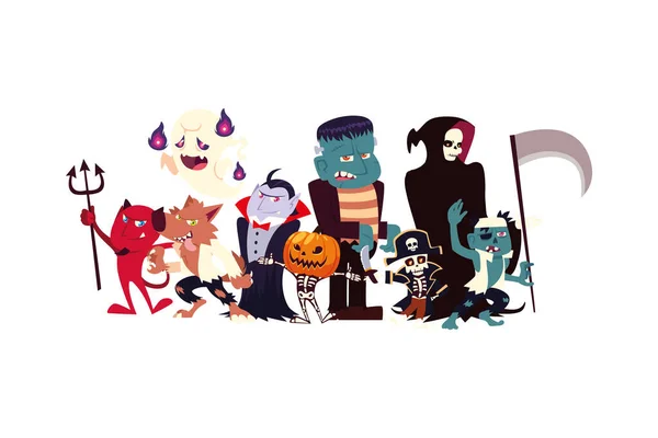 Halloween grupo de dibujos animados vector de diseño — Vector de stock