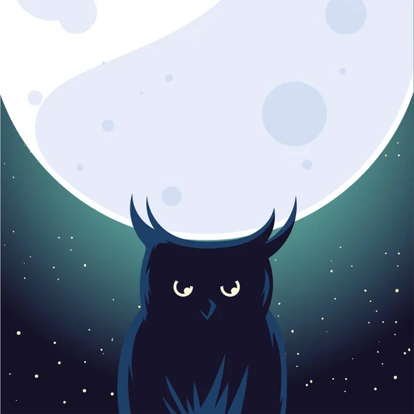 Halloween owl cartoon at night vector design — Stock Vector