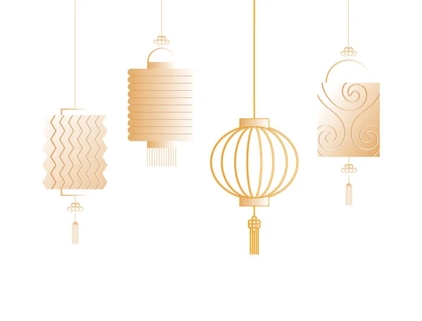 Lanternes en or chinois design vectoriel — Image vectorielle