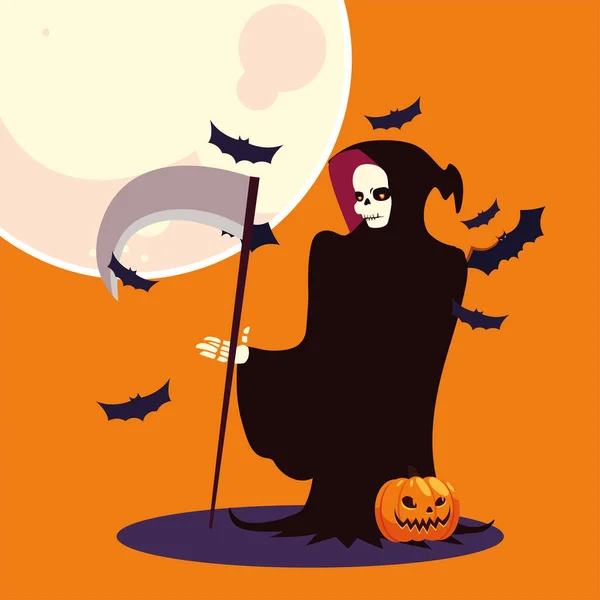 Dibujos animados de Halloween muerte con diseño de vectores máscara de cráneo — Vector de stock