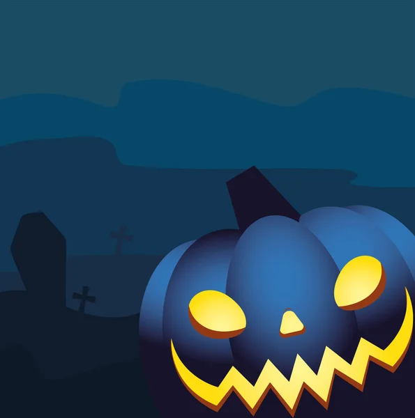 Halloween blue pumpkin cartoon vector design — Stock Vector