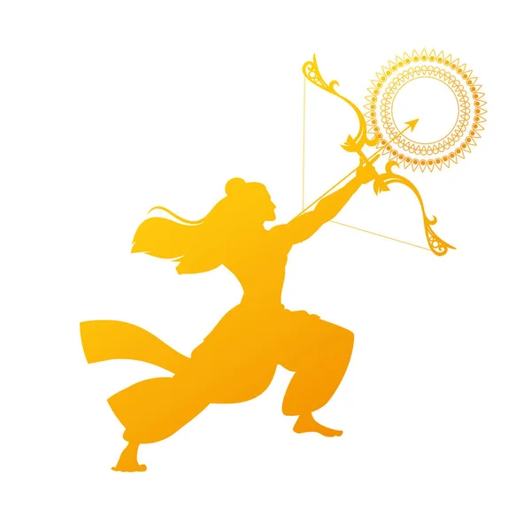 Lord ram con arco y flecha silueta de oro con diseño vectorial mandala — Vector de stock