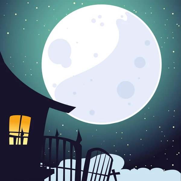 Halloween house in front of moon vector design — стоковый вектор