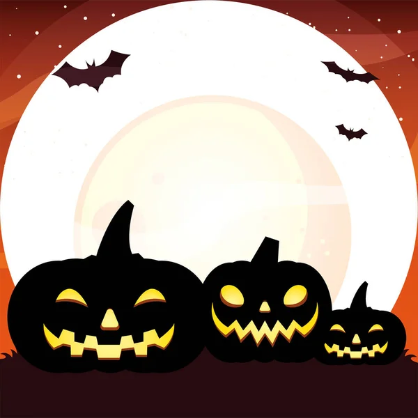 Three halloween pumpkins cartoons silhouettes vector design — Stock Vector