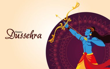 Lord Ram çizgi filmi mor mandala vektör tasarımının önünde ok ve yay ile