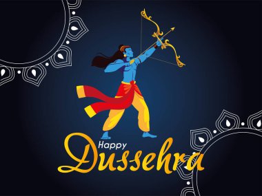 Lord Ram çizgi filmi ok ve yay ile mandalas vektör tasarımı