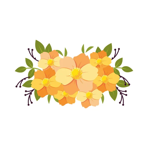 Fleurs orange avec dessin vectoriel de feuilles — Image vectorielle