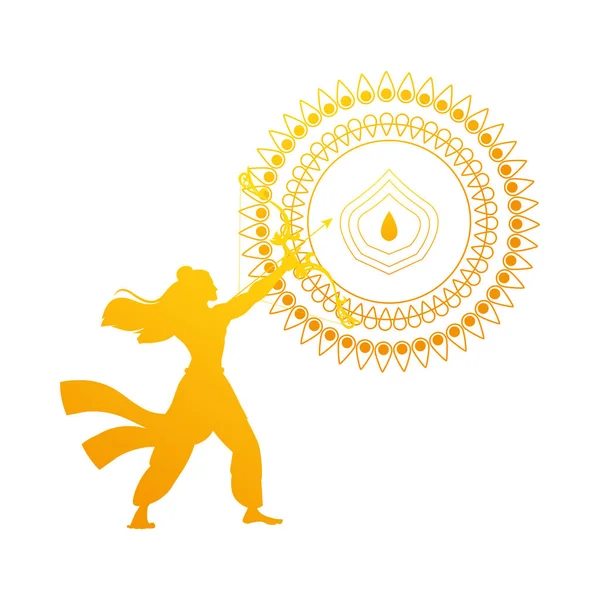 Lord ram con arco y flecha silueta de oro con diseño vectorial mandala — Vector de stock