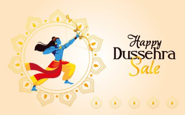 Lord Ram çizgi filmi mandala vektör tasarımının önünde yay ve okla