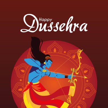 Lord Ram çizgi filmi kırmızı mandala vektör tasarımının önünde ok ve yay ile