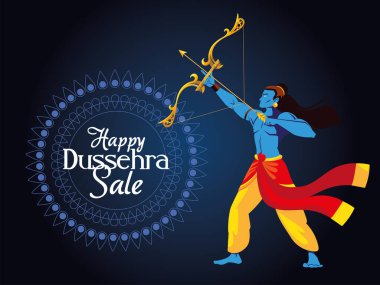 Lord Ram çizgi filmi ok ve yay ile mandala vektör tasarımı